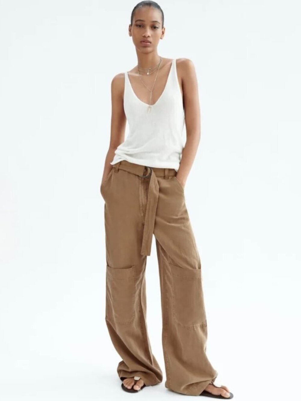 Zara Wide Leg Utility Trousers Size M